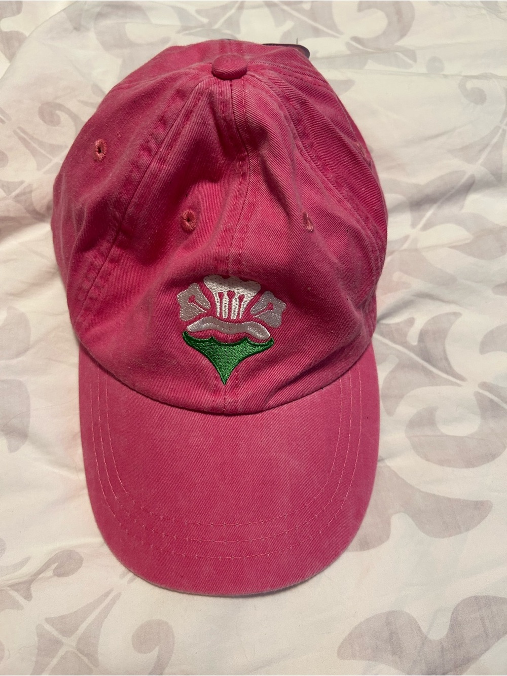 Nantucket Something Natural Pink Embroidered Flower Baseball Cap